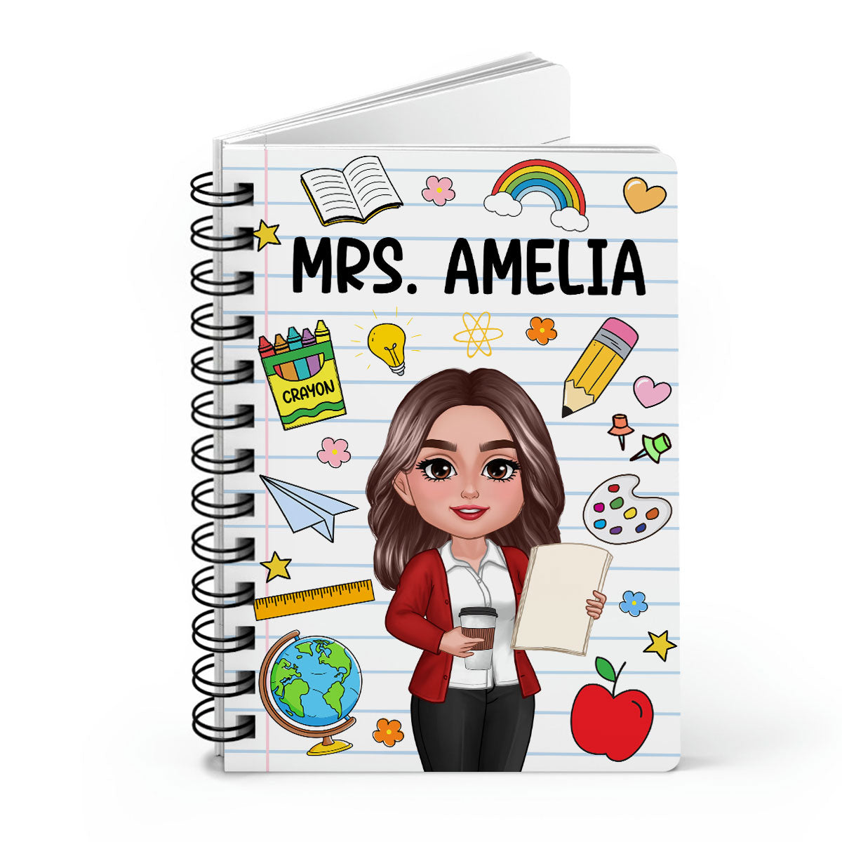 School Things Notebook Page Teacher Name Personalized Spiral Notebook Journal, Back To School Stationery
