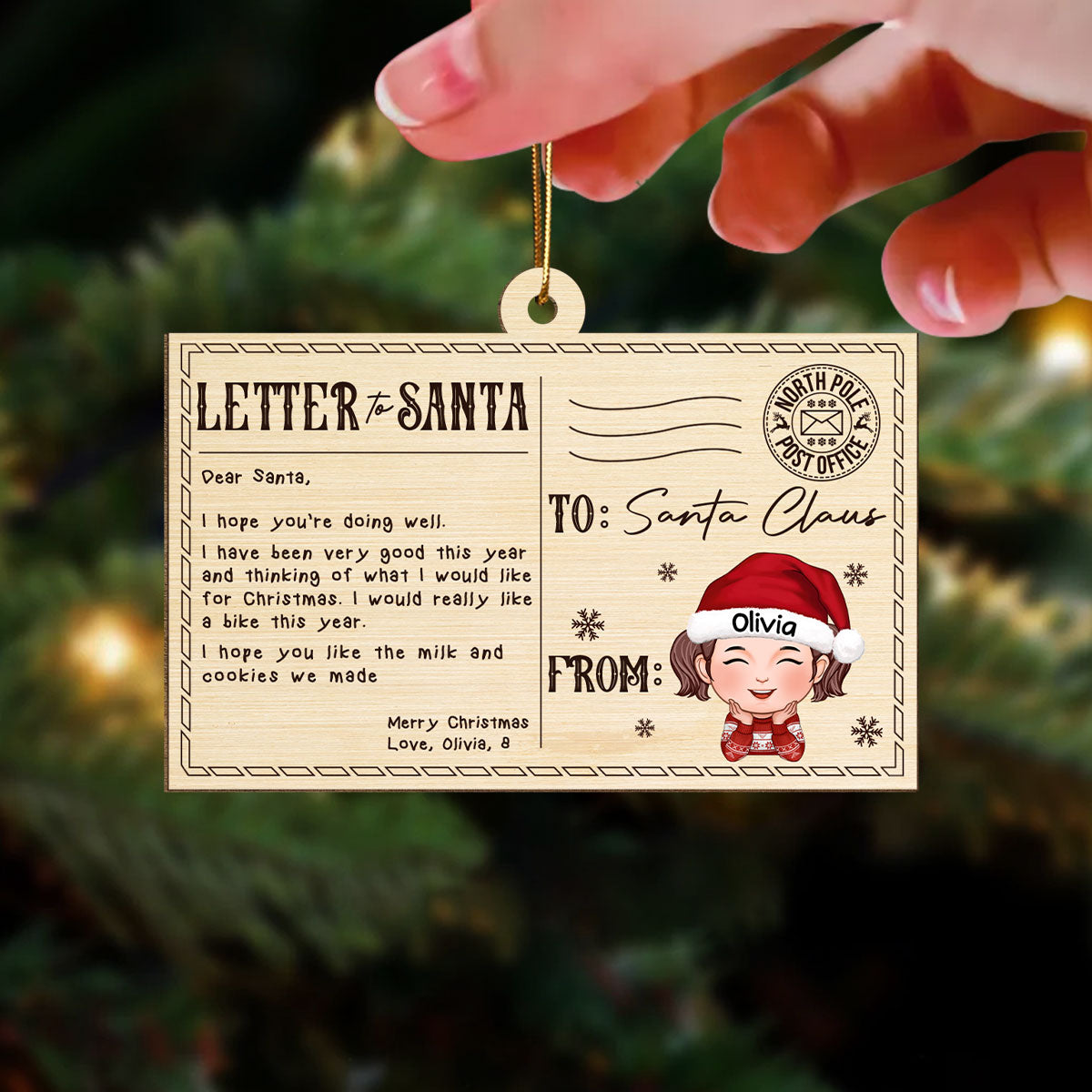 Letter To Santa From Kid Christmas Personalized Wooden Ornament, Child's Handwriting