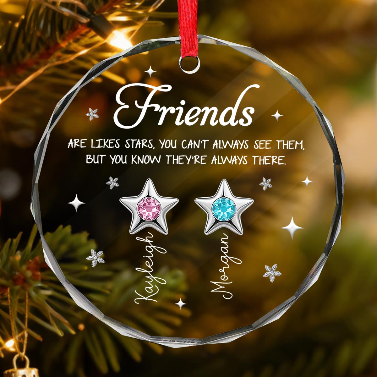 3D Birthstone Effect Custom Color Friends Sisters Are Like Star - Personalized Glass Ornament - Gift For Best Friends, Sisters