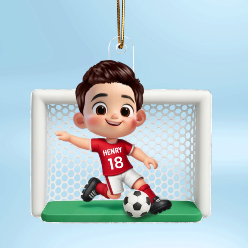 Boy Girl Soccer Player Personalized 3D Effect Acrylic Ornament, Christmas Gift