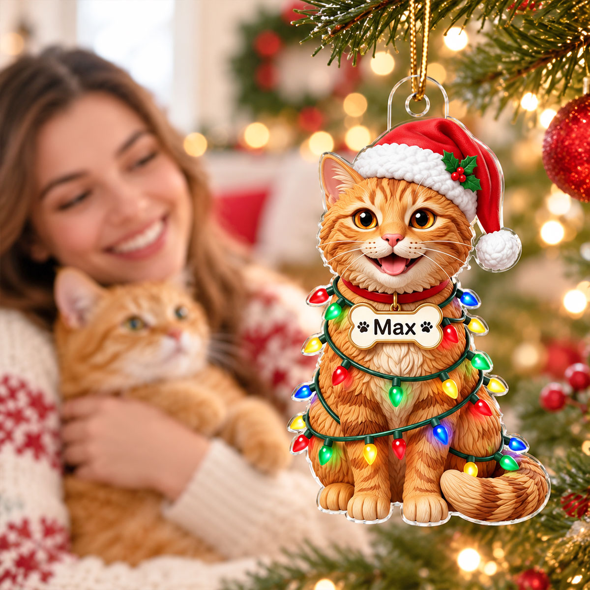 Naughty Dog Cat Pet Christmas Light Bulbs - Personalized Acrylic Ornament - Funny Christmas Gift, Decor For Dog Lovers, Cat Lovers, Pet Lovers