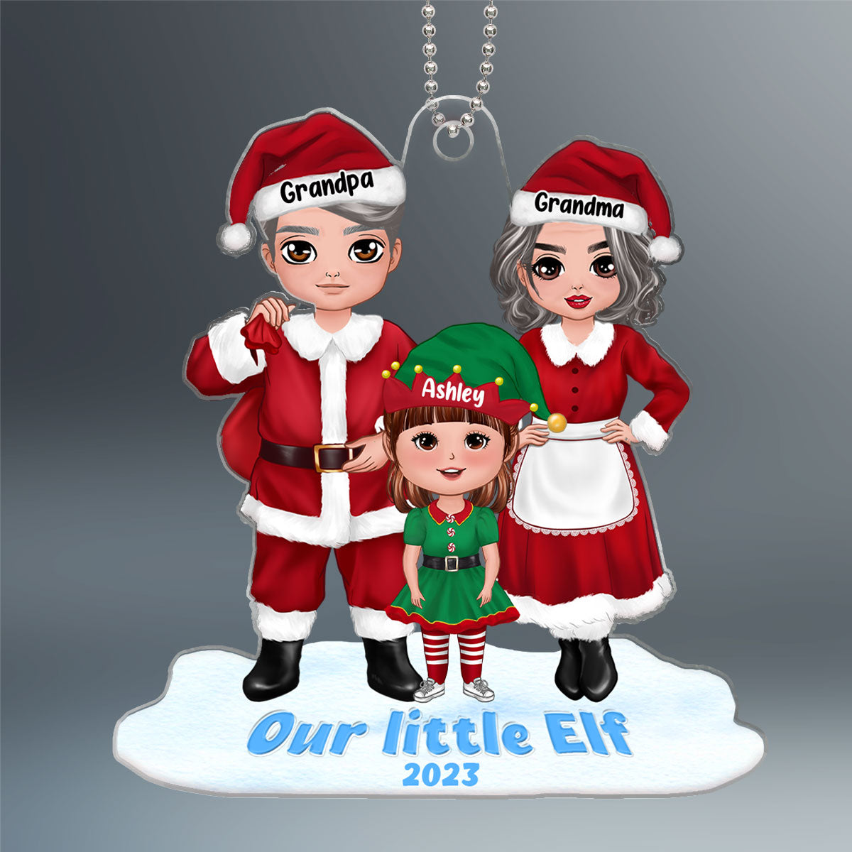 Our Little Elves Grandpa Grandma Claus Personalized Acrylic Ornament
