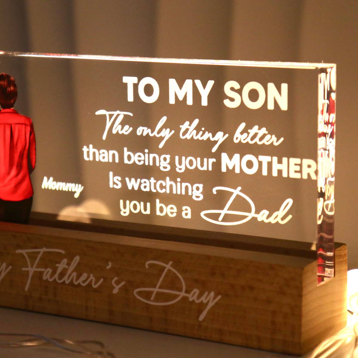 From Mom To Son - Personalized Acrylic Block Plaque LED Night Light - Gift For Son