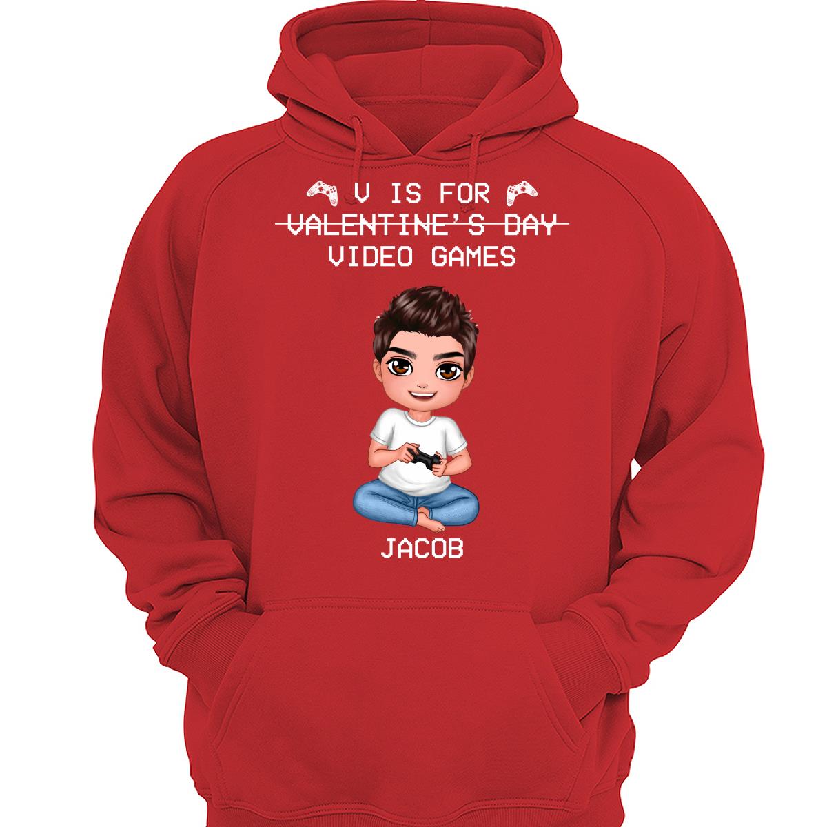 V Is For Video Games Doll Boy Man Valentine‘s Day Personalized Shirt