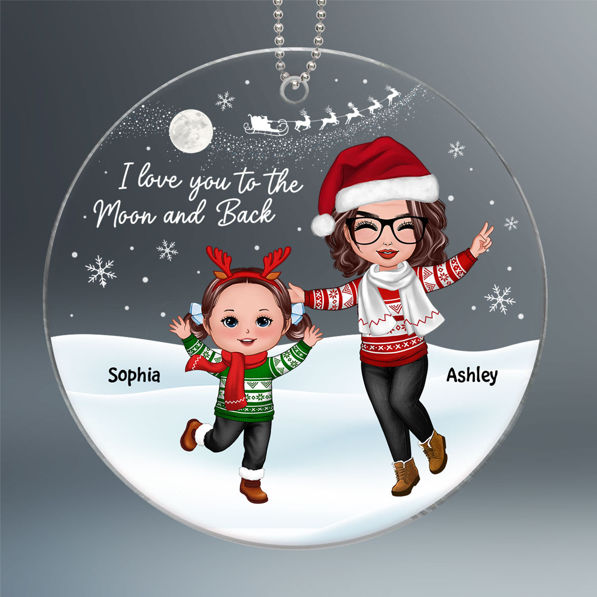 Happy Doll Grandma & Grandkid In Snow Christmas Gift For Granddaughter Grandson Personalized Acrylic Ornament