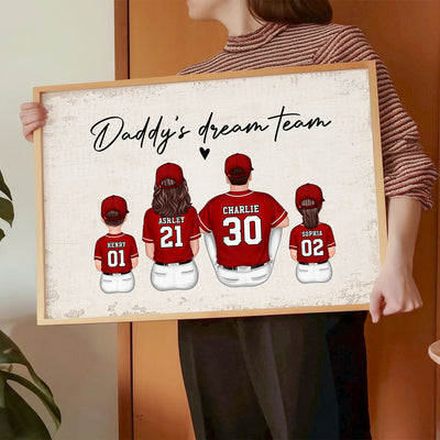 Daddy's Team Baseball Family Sitting - Personalized Poster - Gift For Dad, Gift For Husband, Gift For Grandpa