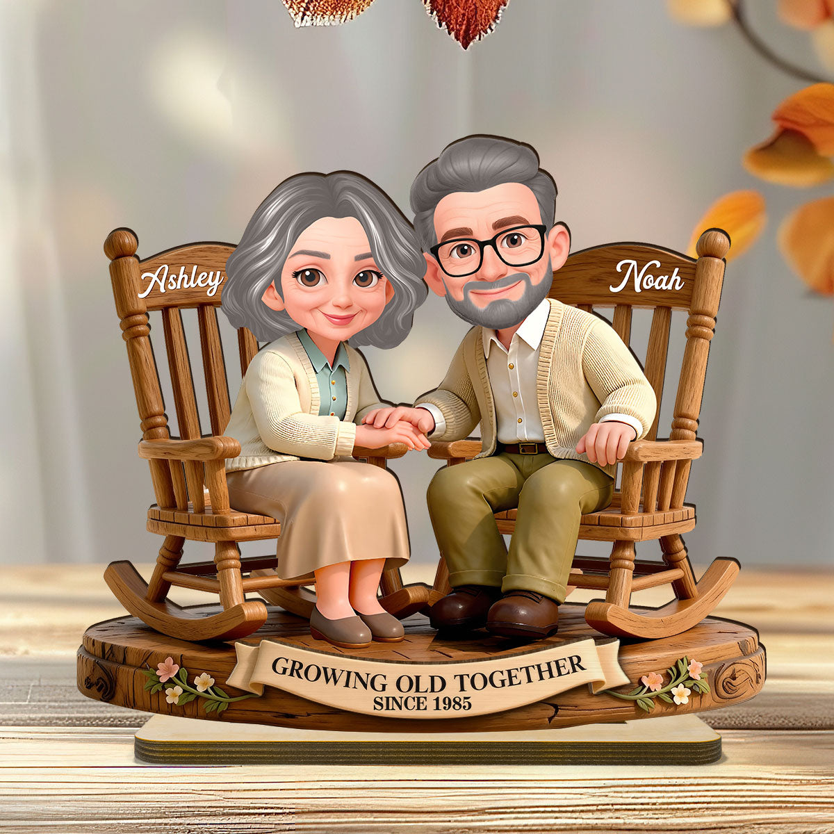 Eternal Love Couple On Rocking Chairs Growing Old Together - Personalized 2-Layer Wooden Plaque - Heartfelt Valentine's Day, Anniversary Gift For Couple, Gift For Him, For Her