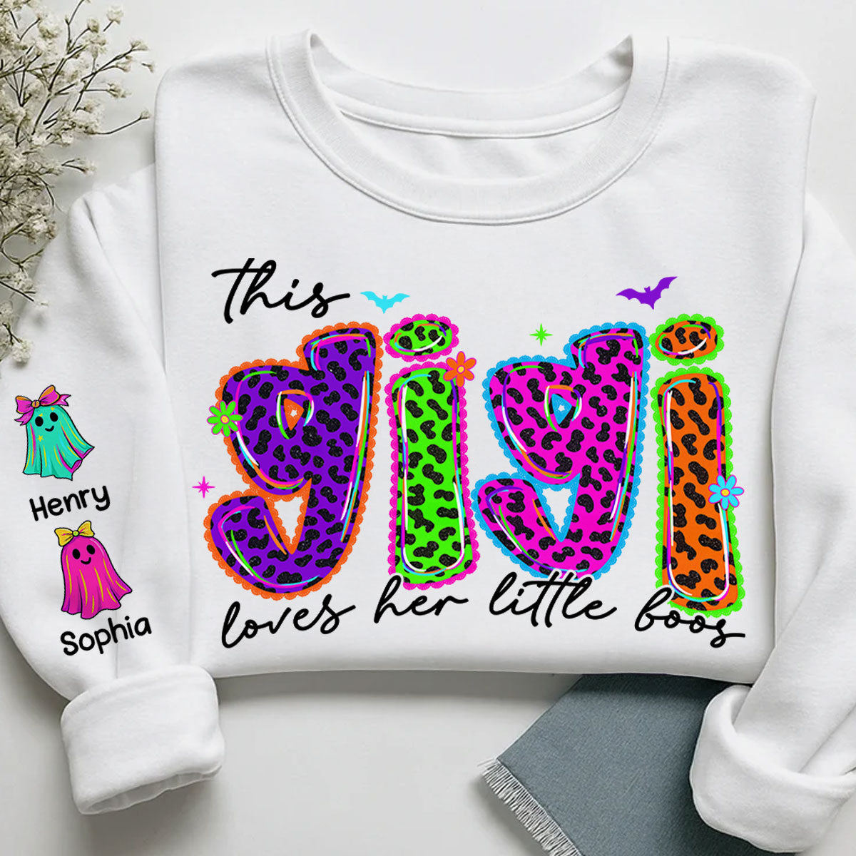 This Mama Loves Her Little Boo Personalized Halloween Sweatshirt, Fall Sweatshirt for Mom Grandma