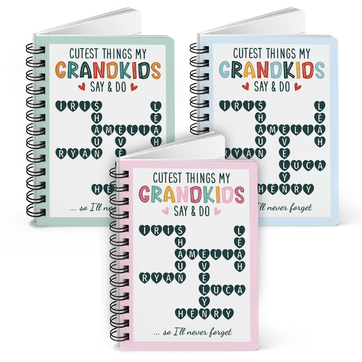 Cutest Things My Grandkids Say & Do Crossword Puzzle Personalized Spiral Notebook Journal, Memory Book