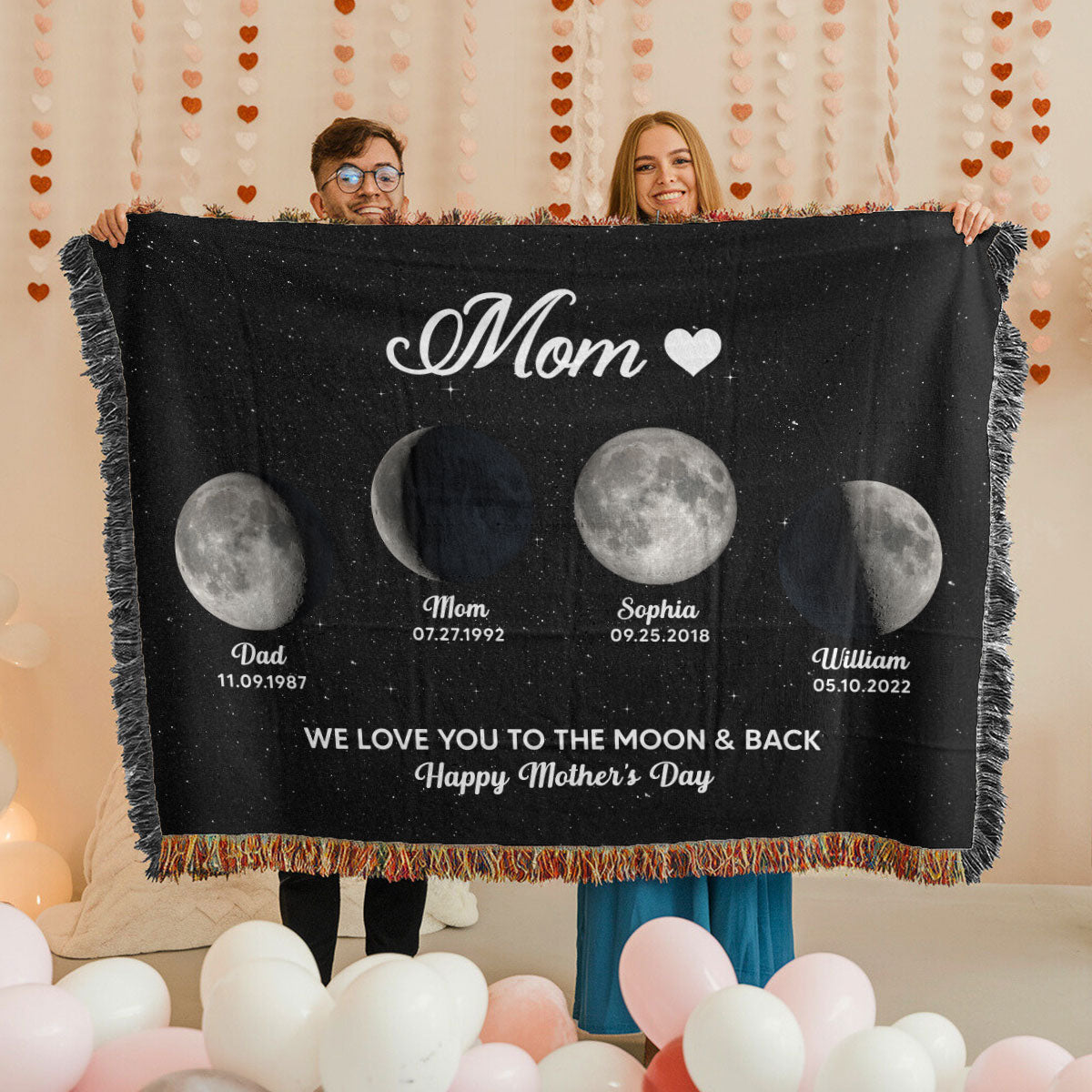 Mom Grandma Love You To The Moon And Back Moon Phase Art Personalized Tapestry Woven Blanket