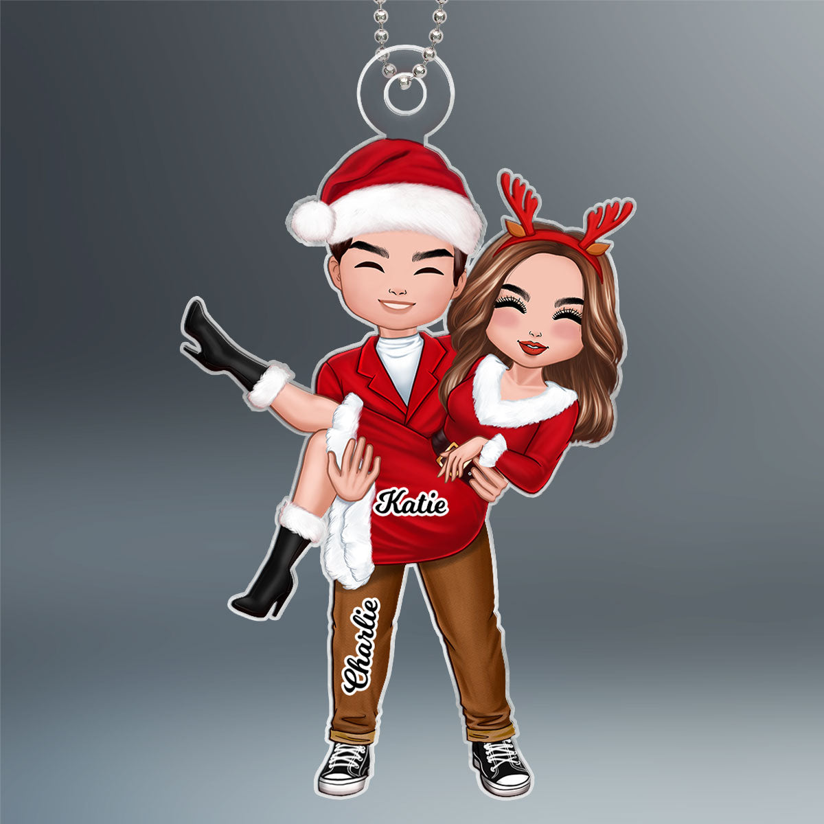 Doll Couple Man Holding Woman Christmas Gift For Him For Her Personalized Acrylic Ornament