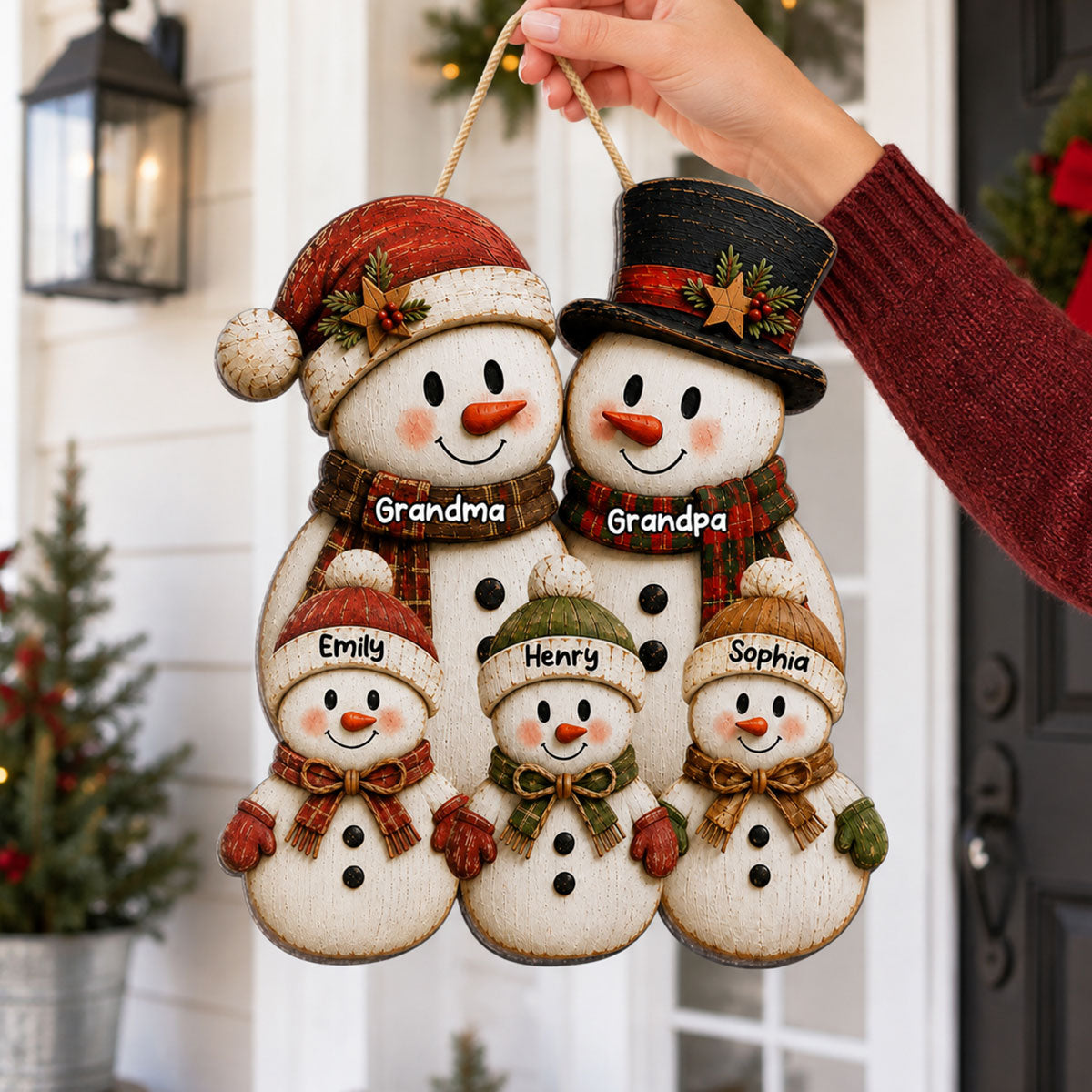 Rustic Grandpa Grandma Grandkids Snowman - Personalized Wood Sign - Christmas Decoration For Grandparents