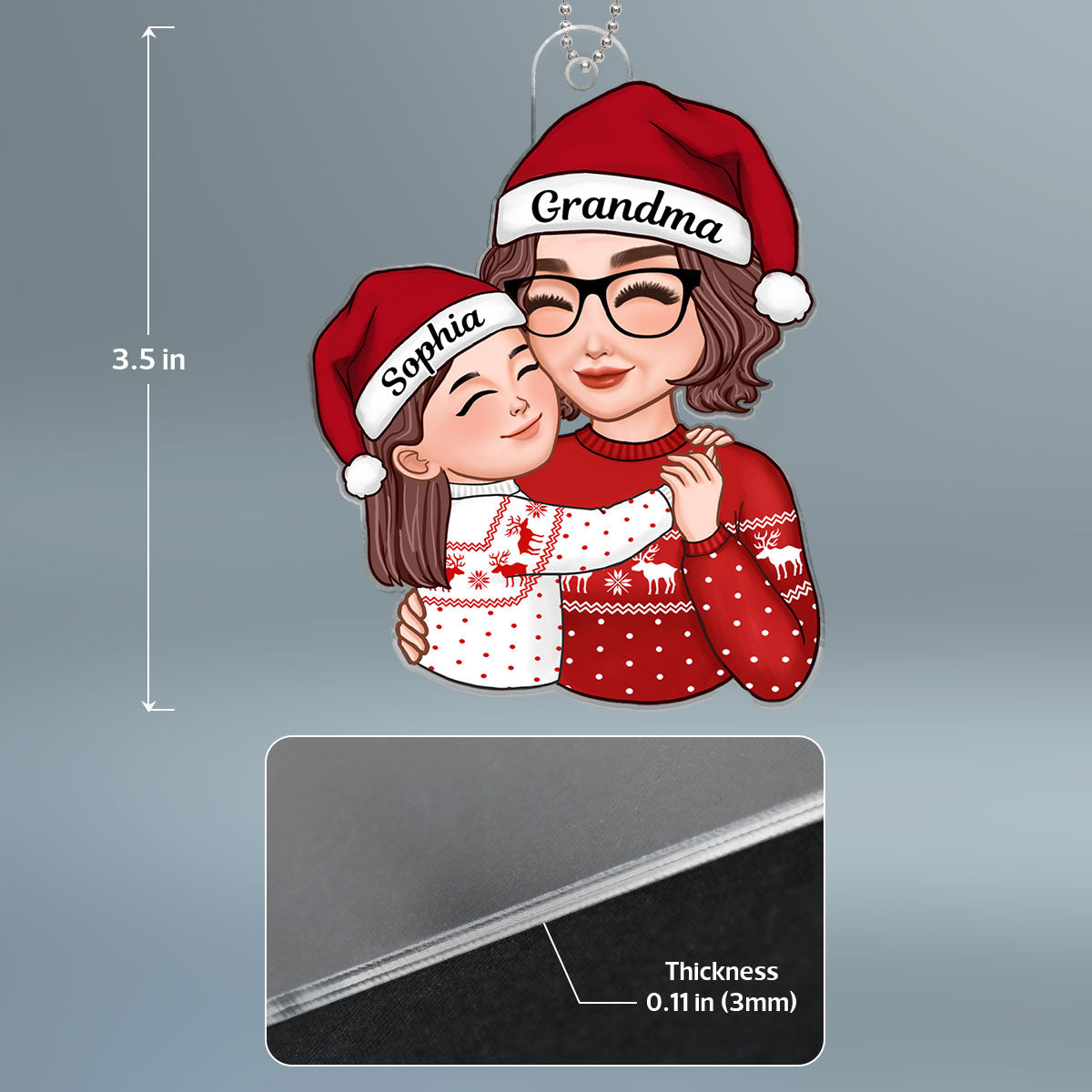 Grandma & Grandkid Hugging Cheek On Cheek Christmas Gift For Granddaughter Grandson Personalized Acrylic Ornament