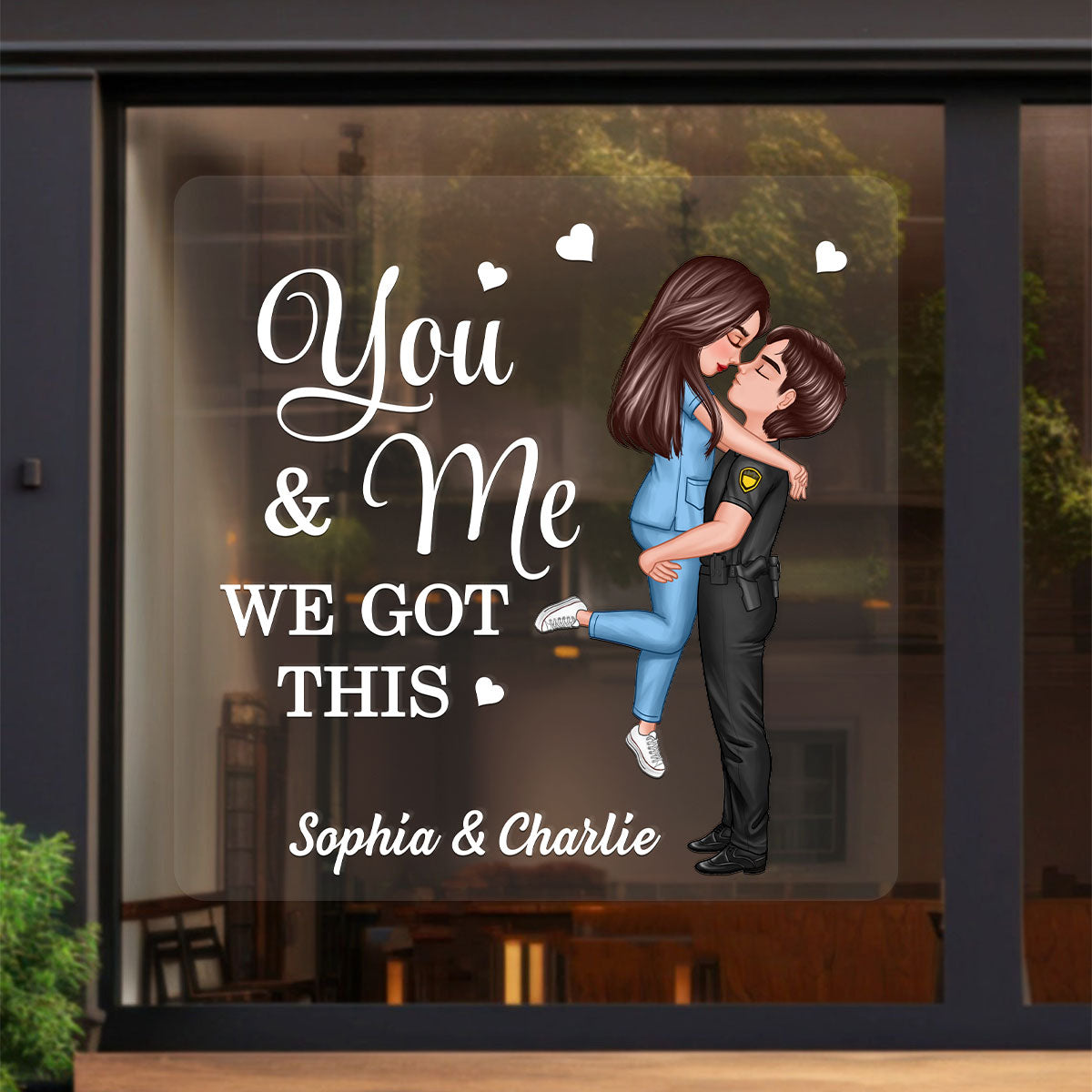 Saving Lives Together Hero Couple Hugging Kissing Personalized Decal