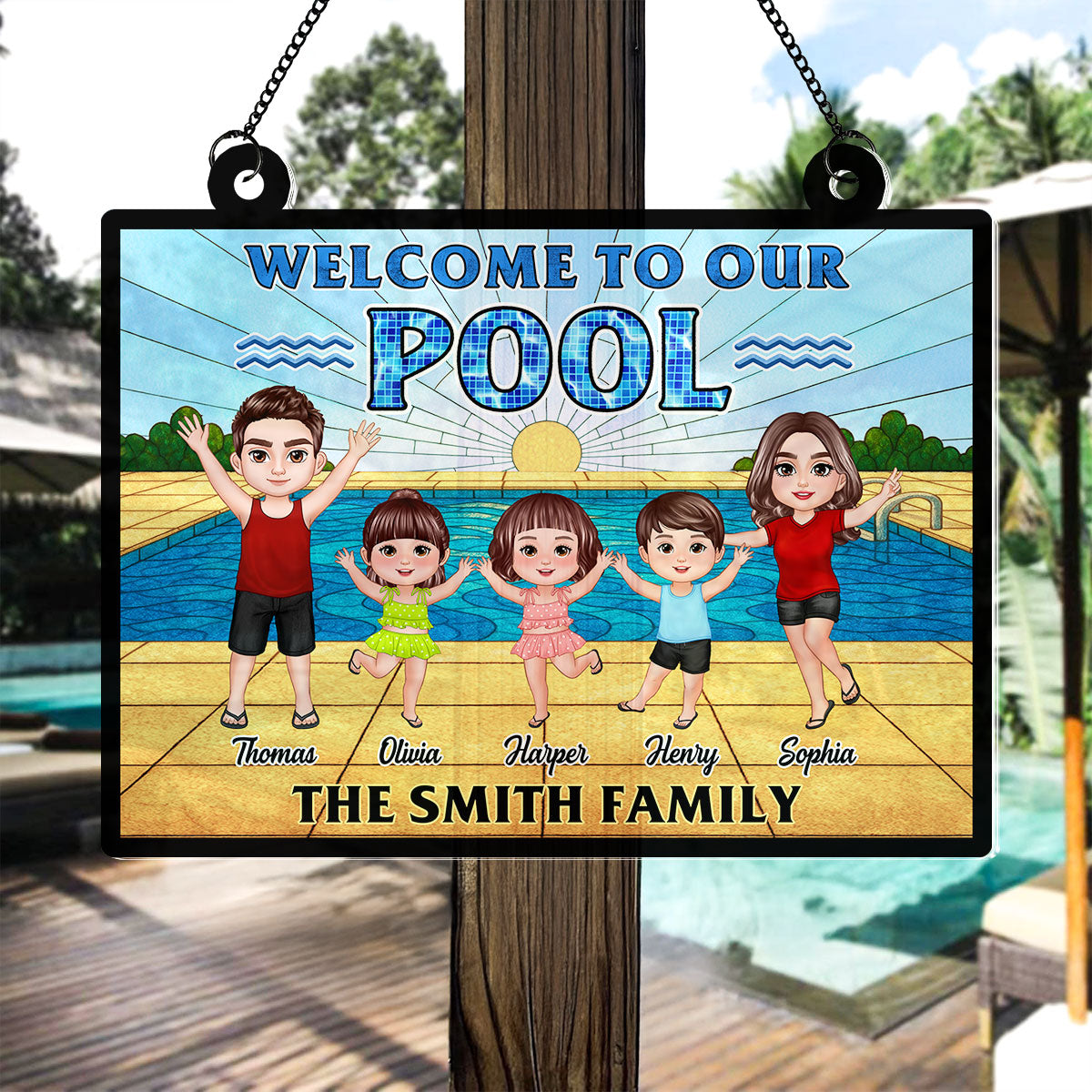 Summer Welcome To Our Family Pool Personalized Suncatcher