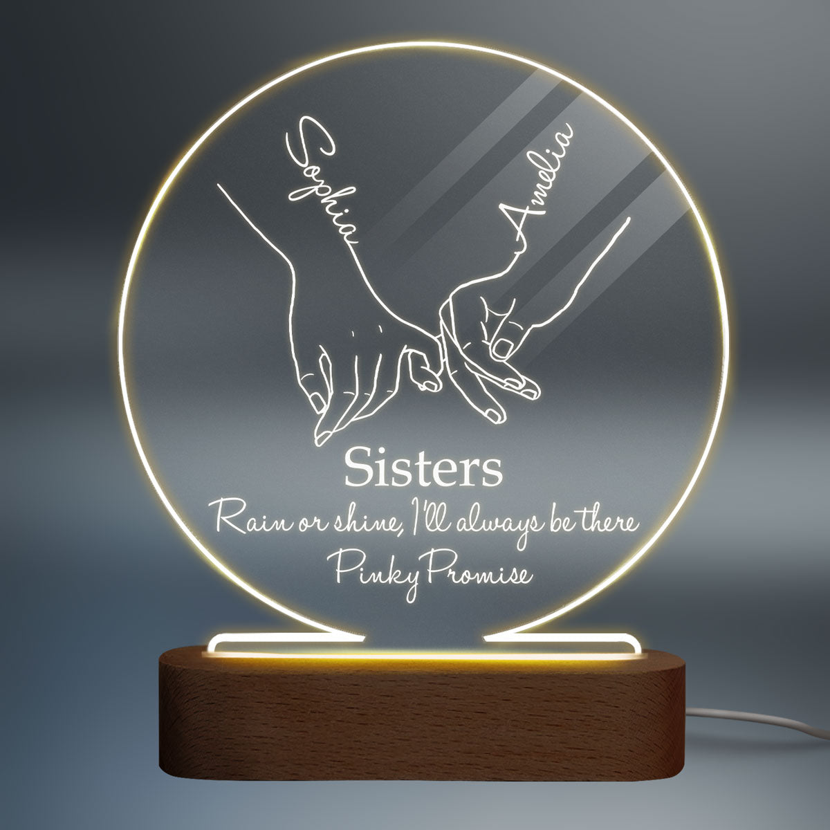 Besties Sister Pinky Promise Personalized Circle Acrylic Plaque With LED Night Light