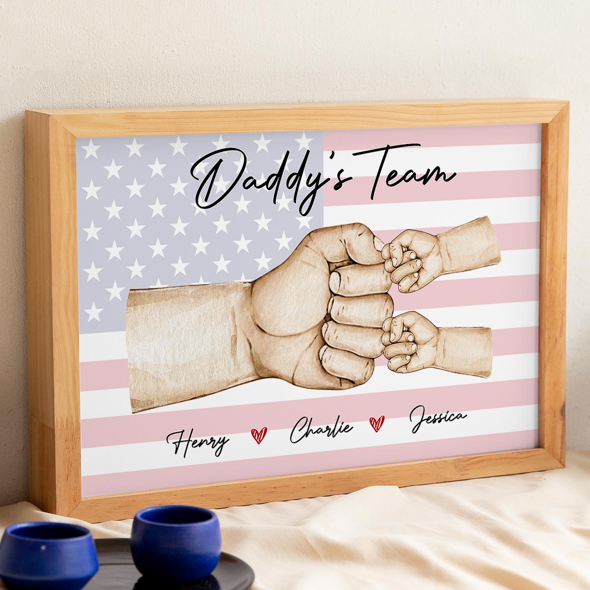 Nation Flag Daddy‘s Team Fist Bump Personalized Horizontal Poster, Father's Day Gift For Dad