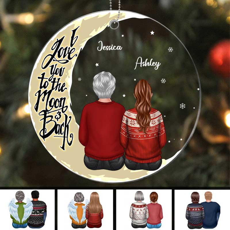 Grandma Adult Grandkids On Moon Personalized Acrylic Ornament