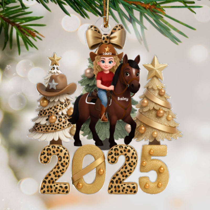 2025 Western Vibe Christmas Girl & Horse - Personalized Acrylic Ornament