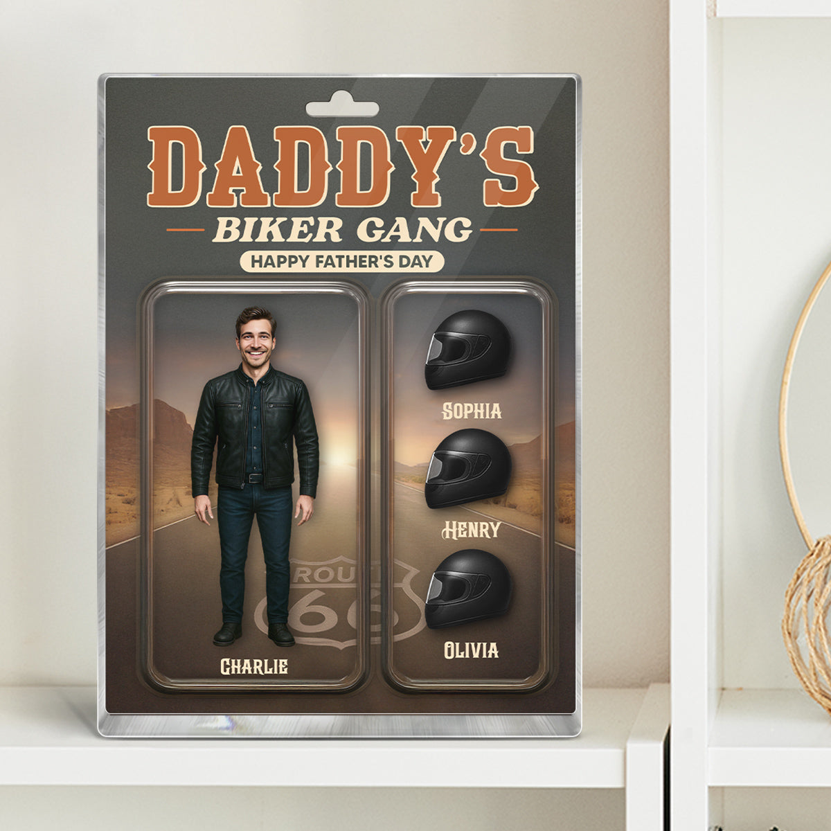 Daddy's Grandpa's Biker Gang Custom Figure 3D Effect Personalized Rectangle Flat Acrylic Block Plaque