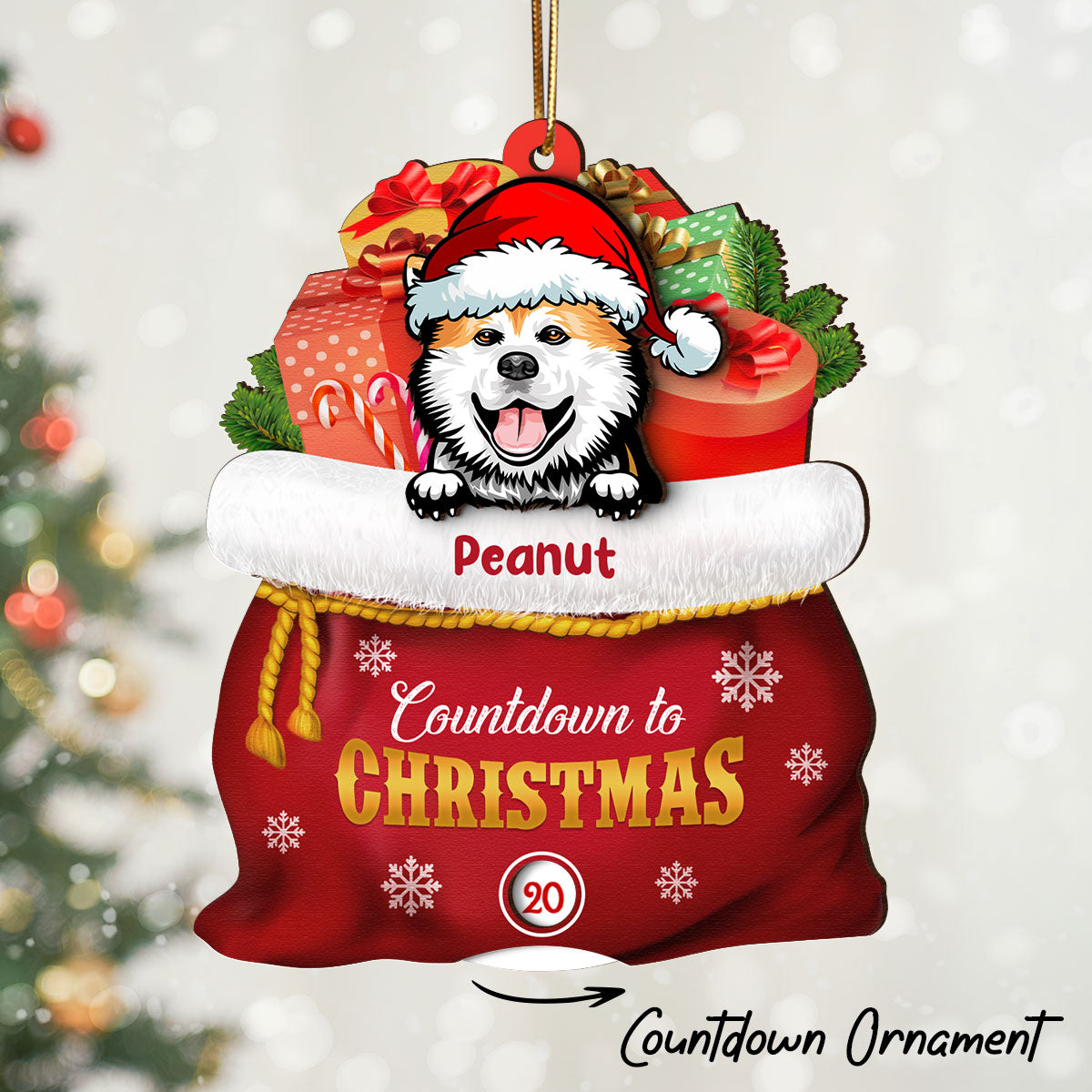 Christmas Peeking Dogs Cats In Santa Gift Bag Personalized Wooden Countdown Ornament, Xmas Gift For Dog Cat Owners, Dog Cat Lovers