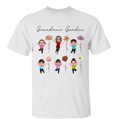 Happy Grandkids Grandma Garden Vintage Birth Month Flowers Mother‘s Day Gift Personalized Shirt