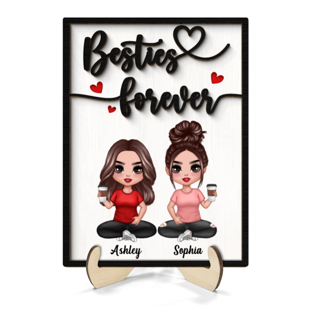 Besties Sisters Forever Gift For Best Friends Sisters Personalized 2-Layer Wooden Plaque
