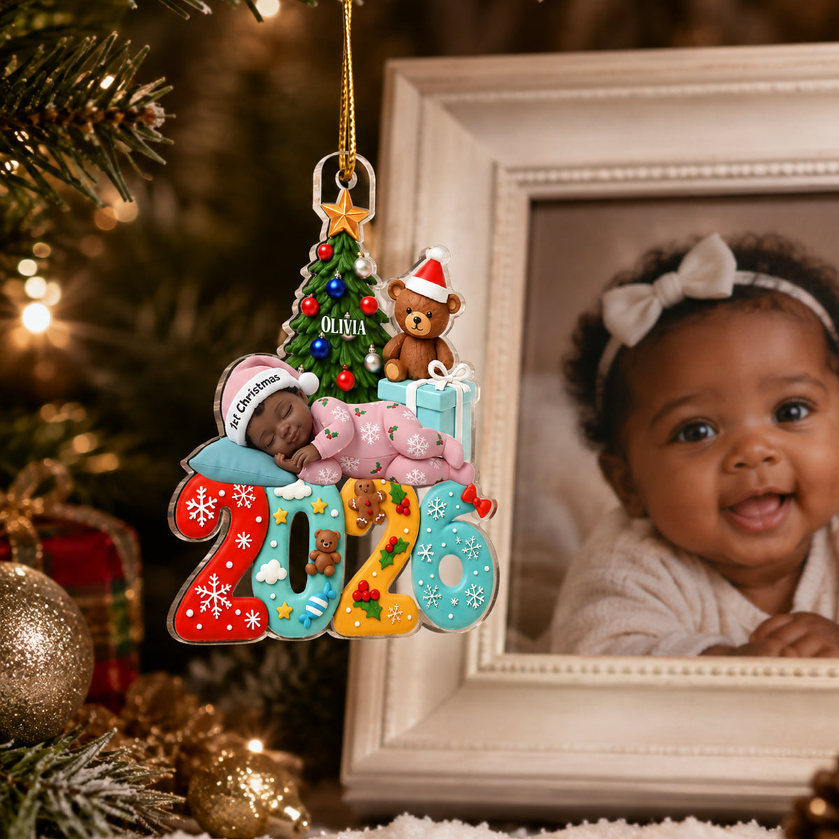 Custom Photo Baby First Christmas 2026 - Personalized Acrylic Ornament - Heartfelt Christmas Gift For Newborn, Baby
