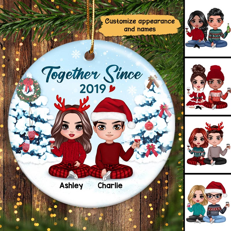 Couple Sitting In Snow Personalized Circle Ornament
