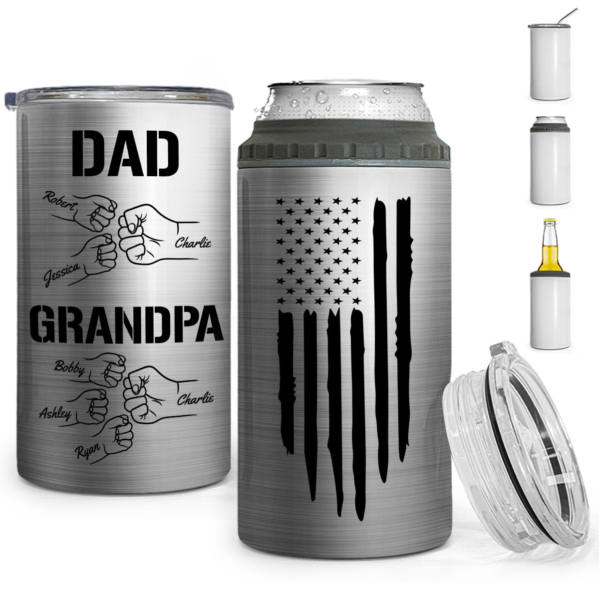 Dad Grandpa Fist Bump Personalized Can Cooler| Coolest Father's Day Gift For Grandpa, Dad