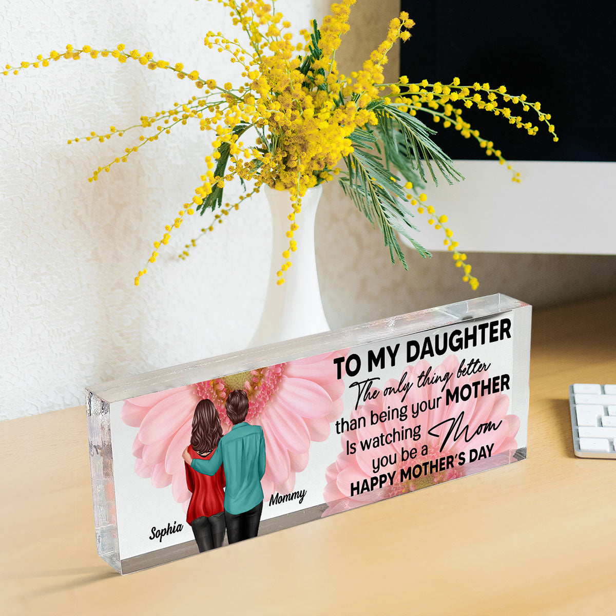 To My Daughter From Mom Personalized Acrylic Desk Block Plaque, Gift, Home Decor, Office Decor Gift For Daughter