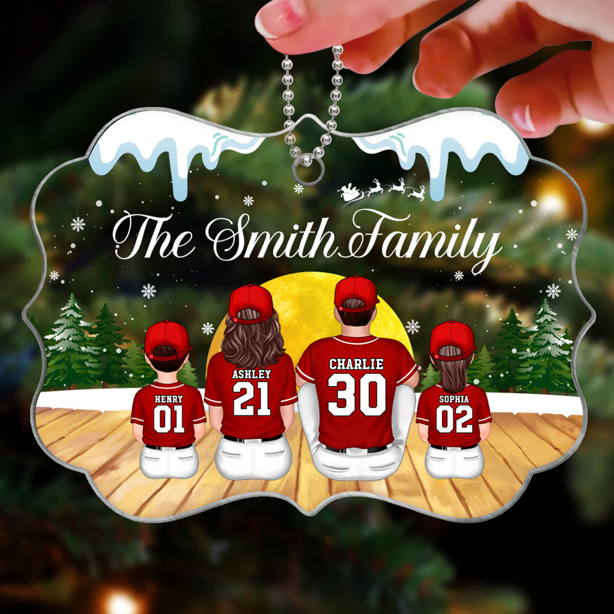 Christmas Baseball Family Sitting Personalized Acrylic Ornament