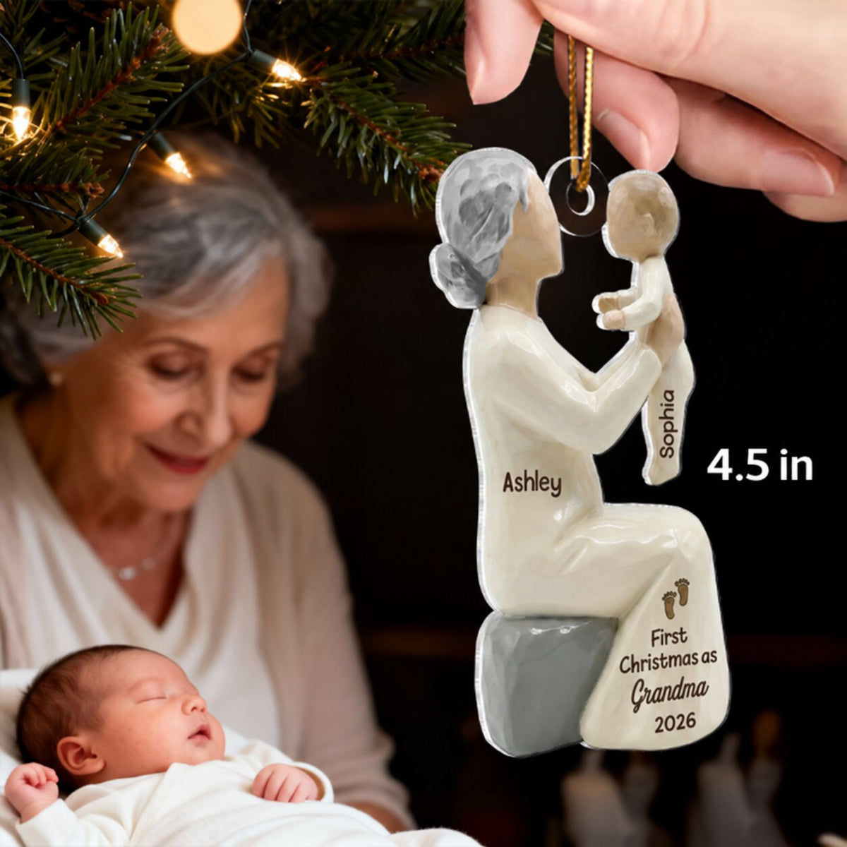 3D Effect First Christmas As Mom Grandma - Personalized Wooden Ornament