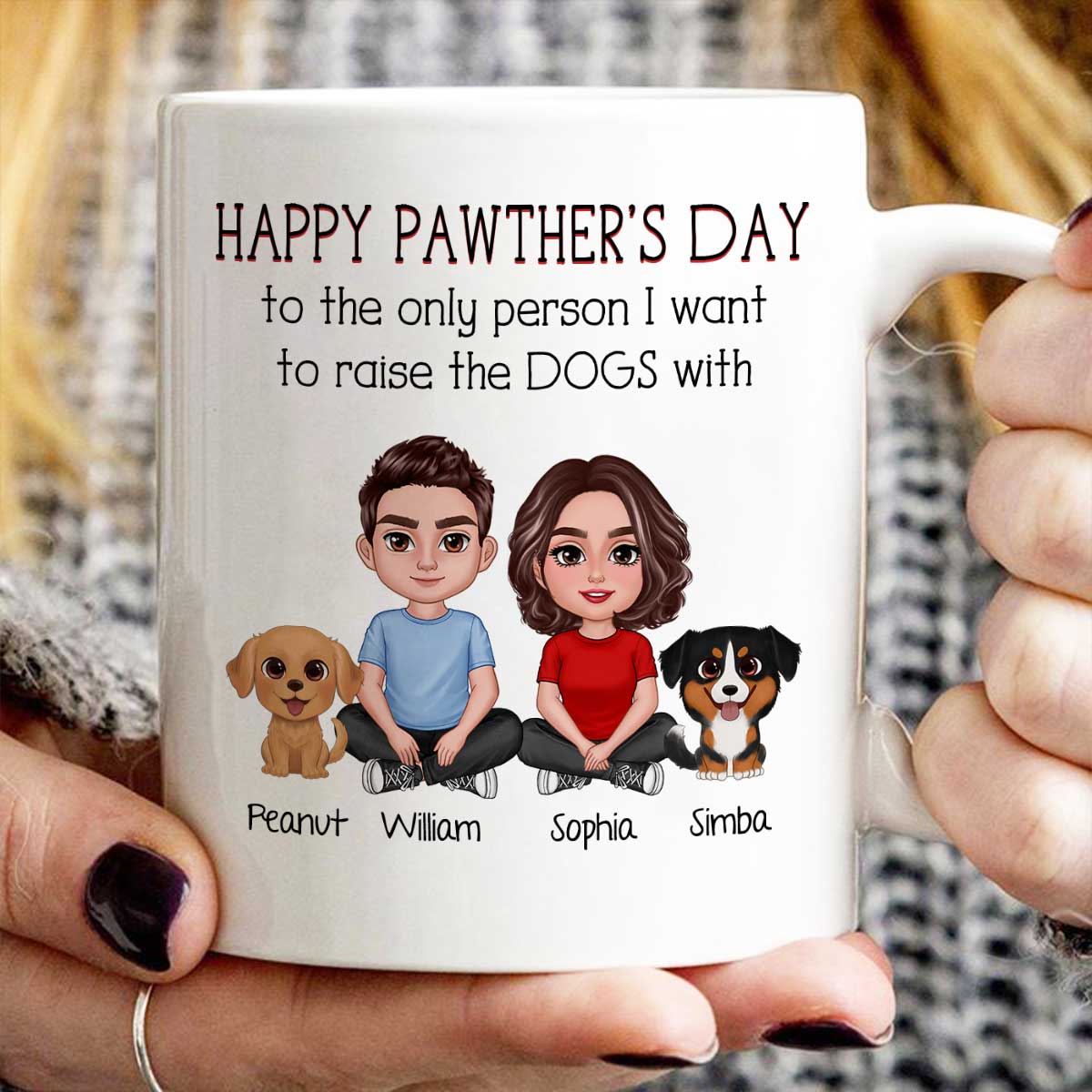 Happy Pawther‘s Day To The Person I Want To Raise A Dog Cat With Crossed Legs Couple Personalized Mug, Father‘s Day Gift For Dog Cat Dad