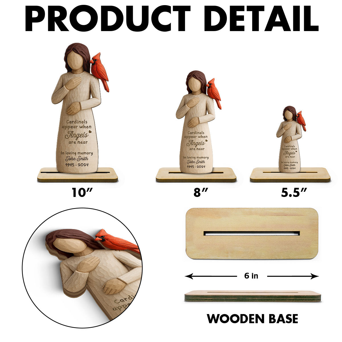 Always With You Cardinal & Woman 3D Effect Personalized Standing Wooden Plaque, Memorial Sympathy Gift