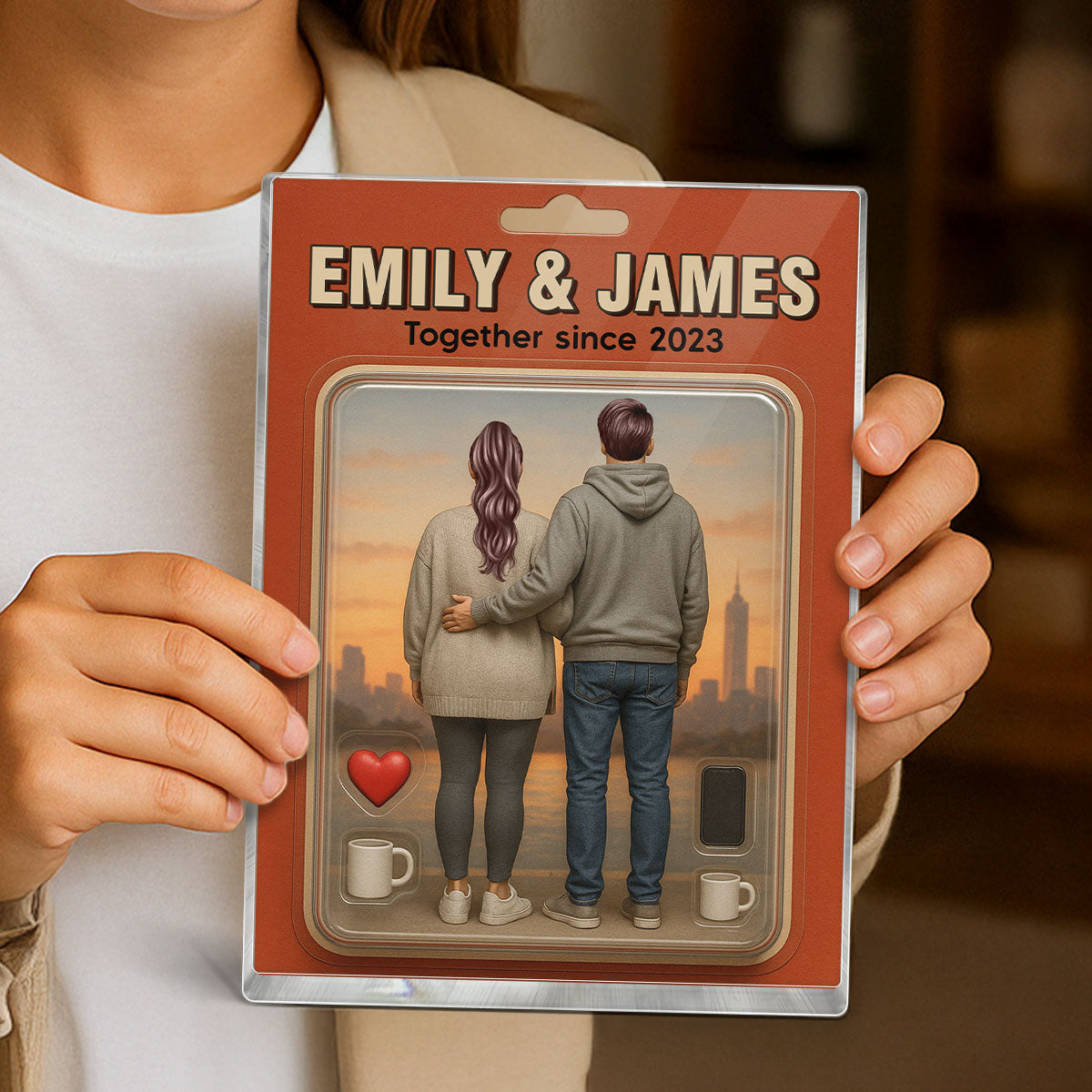 Couple Action Figures Realistic Figures Style Personalized Acrylic Block Plaque
