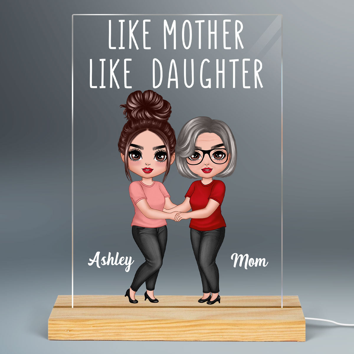 Doll Mother Daughters Hugging Like Mother Like Daughter Personalized Rectangle Acrylic Plaque LED Night Light