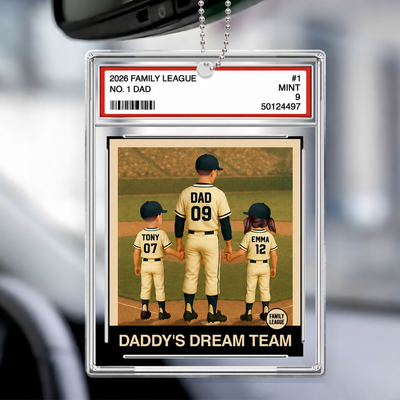Baseball No. 1 Dad Man & Kids Trading Card Style Personalized Acrylic Car Ornament