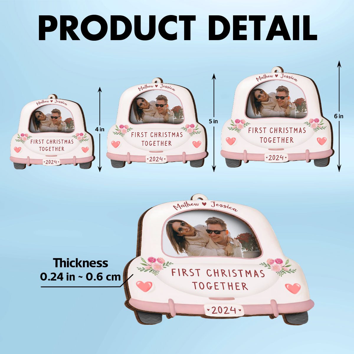 First Christmas Together Personalized Photo Frame Ornament, Newlywed Gift, Hanging Photo Car Ornament, First Car Gift, Test Pass Gift