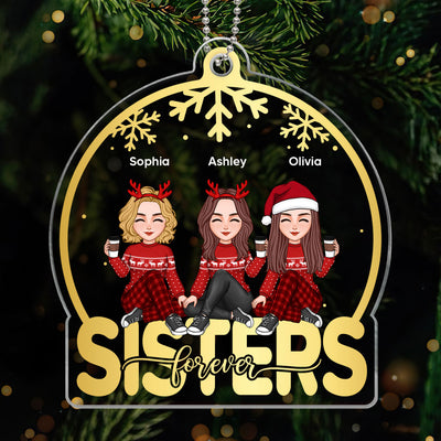 Golden Besties Sisters On Text Snow Globe Personalized Acrylic Ornament