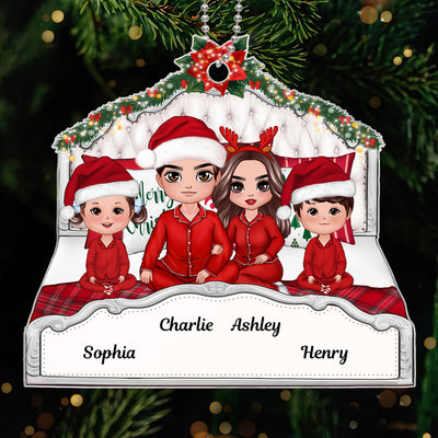 Doll Family Sitting On Bed Personalized Acrylic Custom Shape Ornament