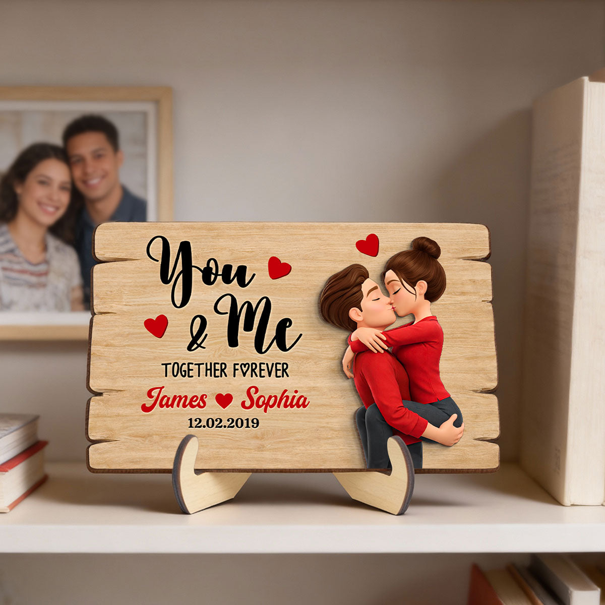 Valentines Day Couple You & Me Together Forever - Personalized 2-Layered Wooden Plaque - Anniversary, Valentine's Day Gift, Gift For Him, Gift For Her