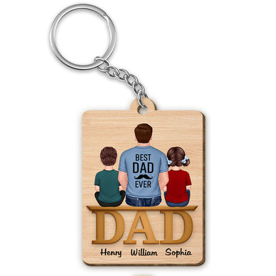 Dad Grandpa And Kids On Text Personalized Wooden Keychain