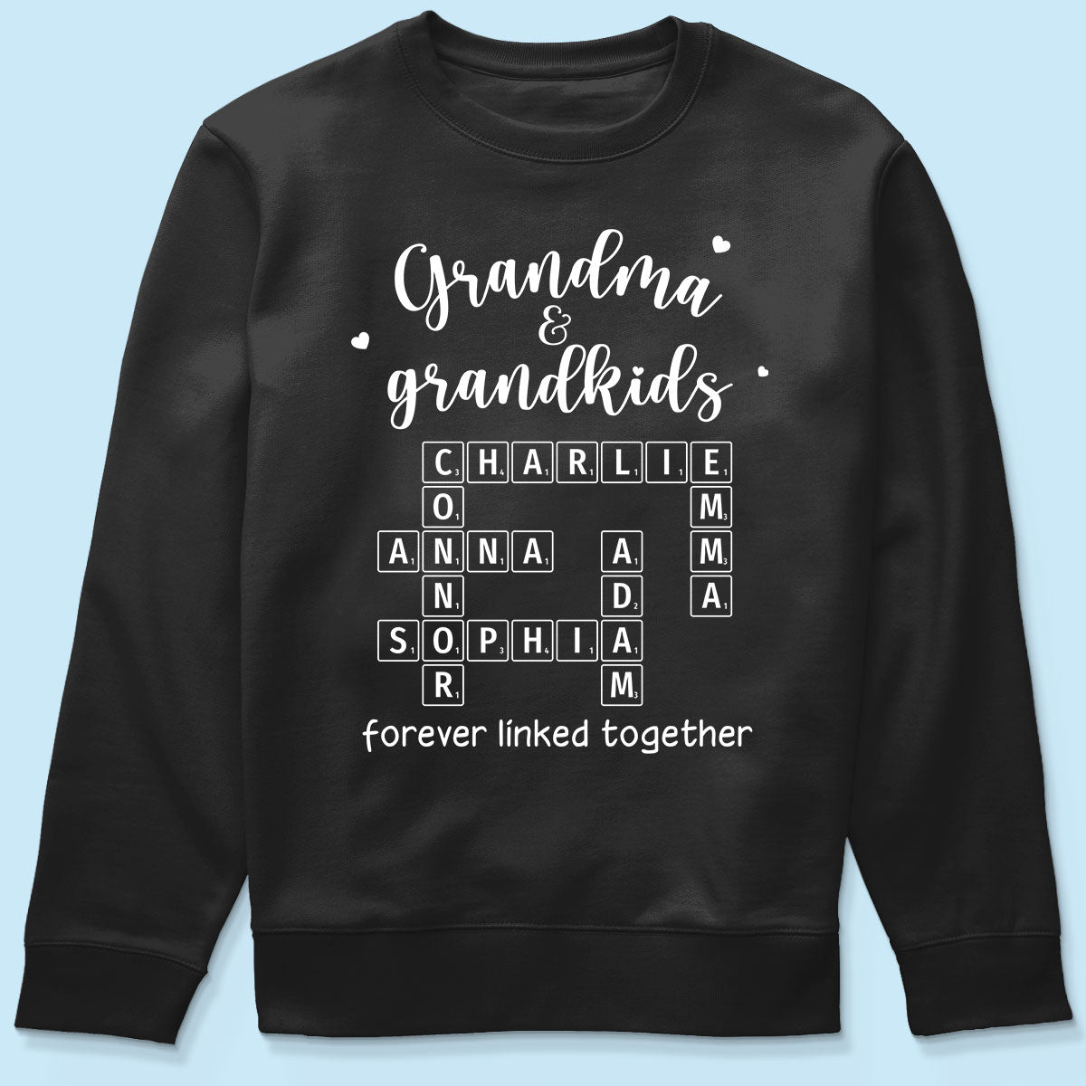Grandma Grandpa & Grandkids Forever Linked Together Crossword Puzzle Art Personalized Shirt