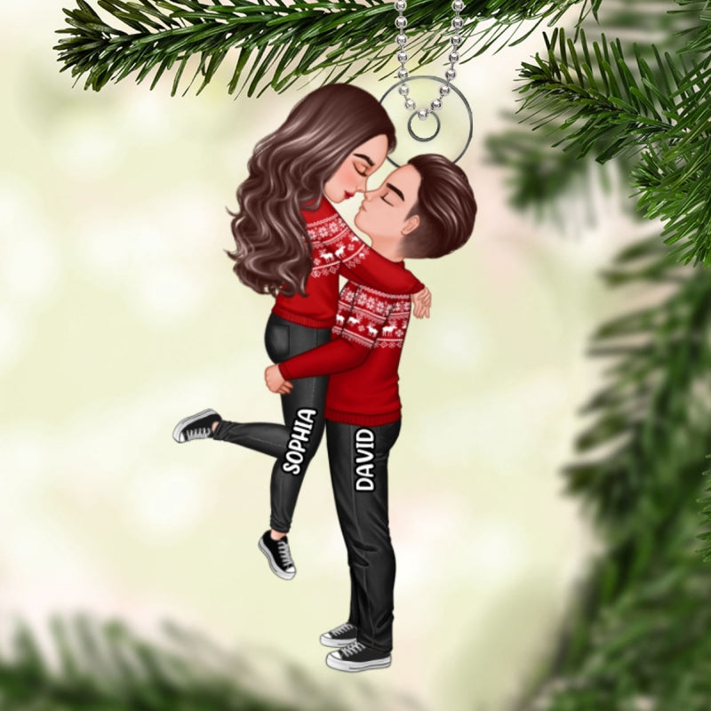 Winter Christmas Couple Kissing Hugging Personalized Acrylic Ornament