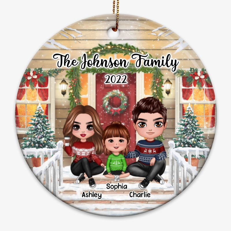 Family 2022 Christmas Front Porch Personalized Circle Ornament