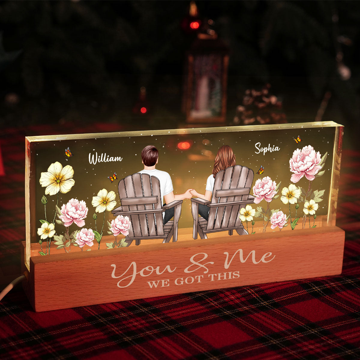 Eternal Love Couple Custom Birth Month Flower - Personalized Acrylic Block LED Night Light - Heartfelt Gift For Couple, For Him, For Her, Boyfriend, Girlfriend, Husband, Wife