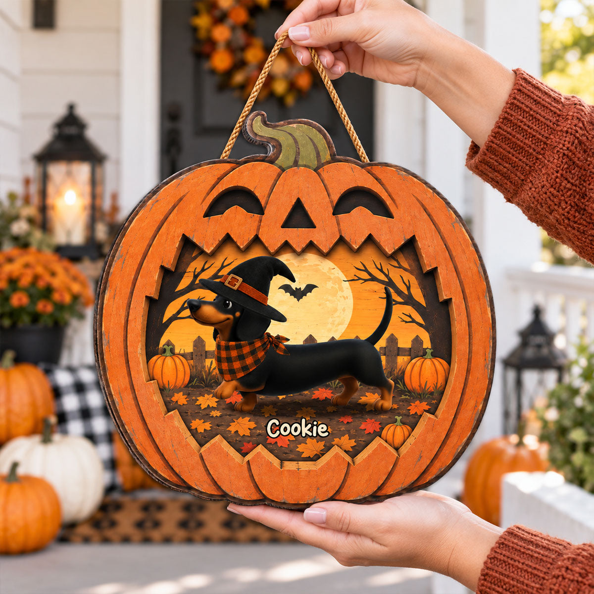 Halloween Dachshund Happy Halloweenie - Personalized Wood Sign - Halloween Decorations For Dachshund Lovers