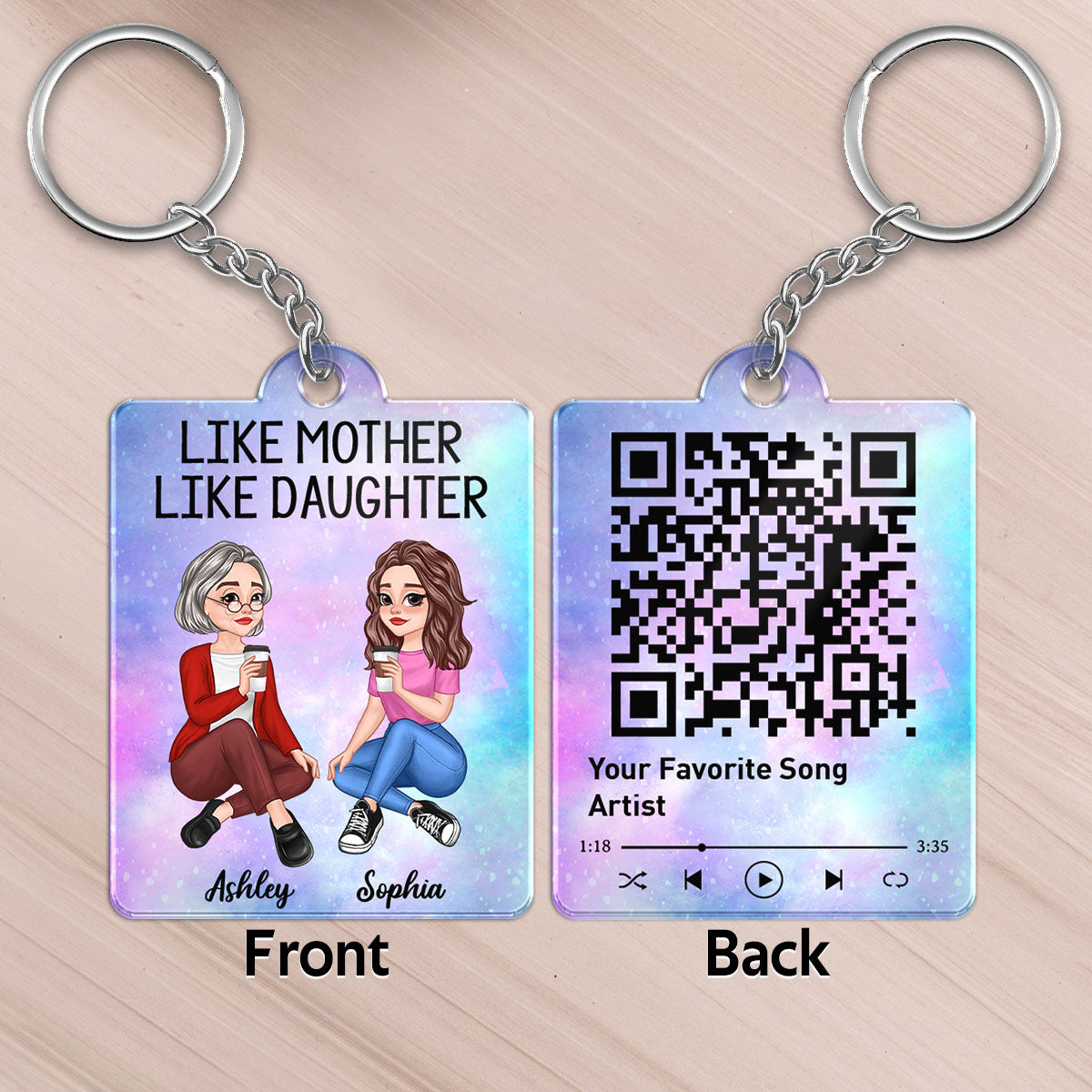 Pretty Cartoon Like Mother Like Daughter Favorite Song QR Code Galaxy Personalized Acrylic Keychain