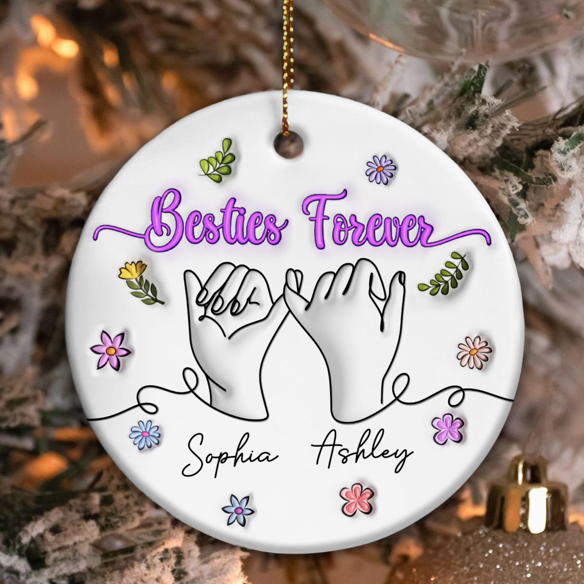 3D Inflated Besties Forever Pinky Promise Personalized Ceramic Ornament